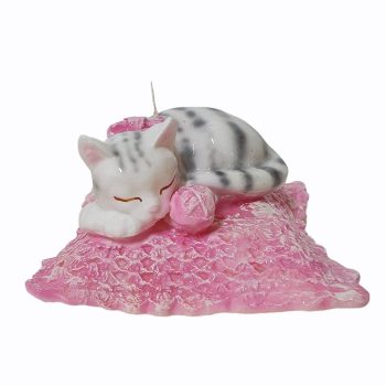 Candela a forma di gatto sul cuscino h9 18x18 cm