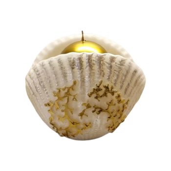 Candela a forma di conchiglia aperta con decoro h15