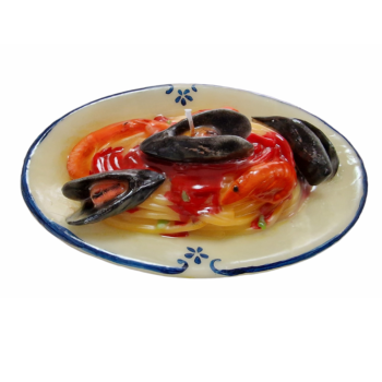 Candela a forma di piatto pasta con gamberi e cozze Cm.23 x 16 h.9